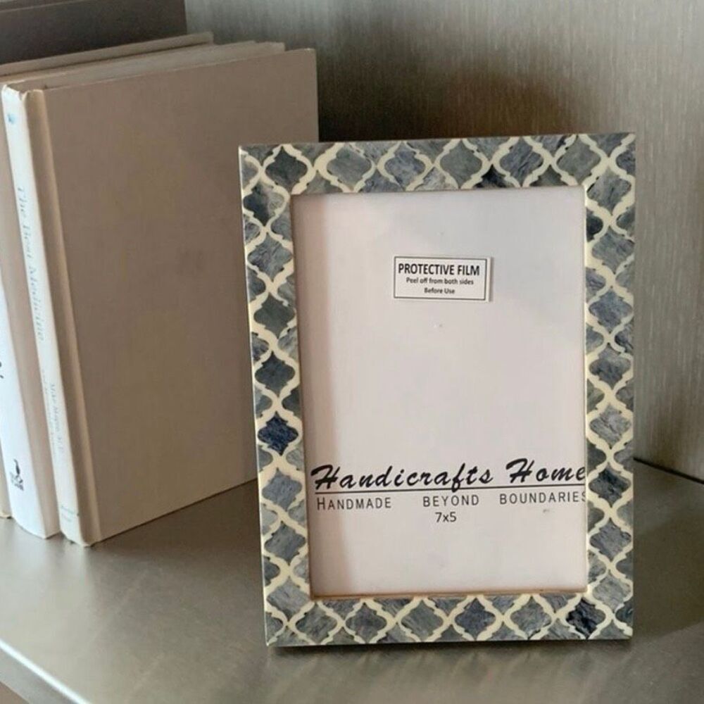 Handmade Moroccan Style 5x7 Mosaic Frame – Blue & Black Tile, Gallery Display